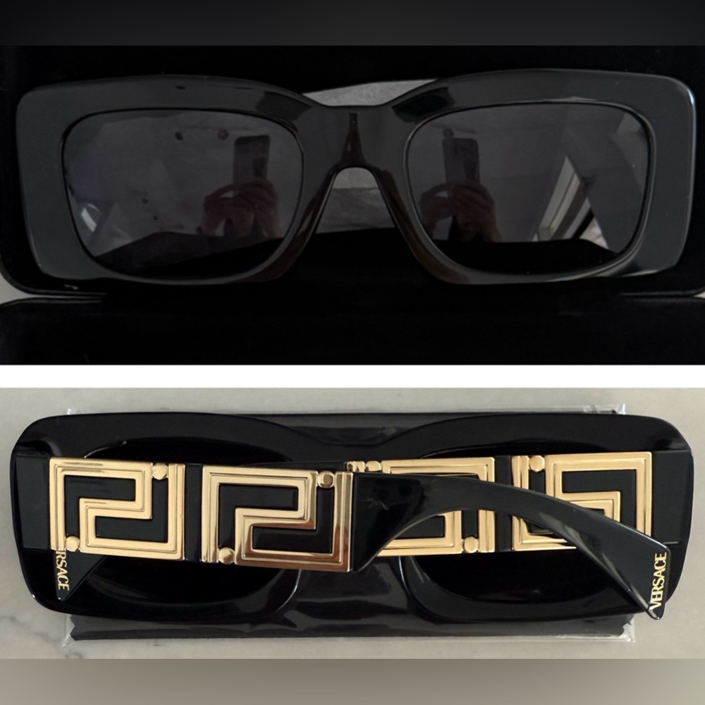 Versace Rectangular Black / Gold Sunglasses, With… - image 7